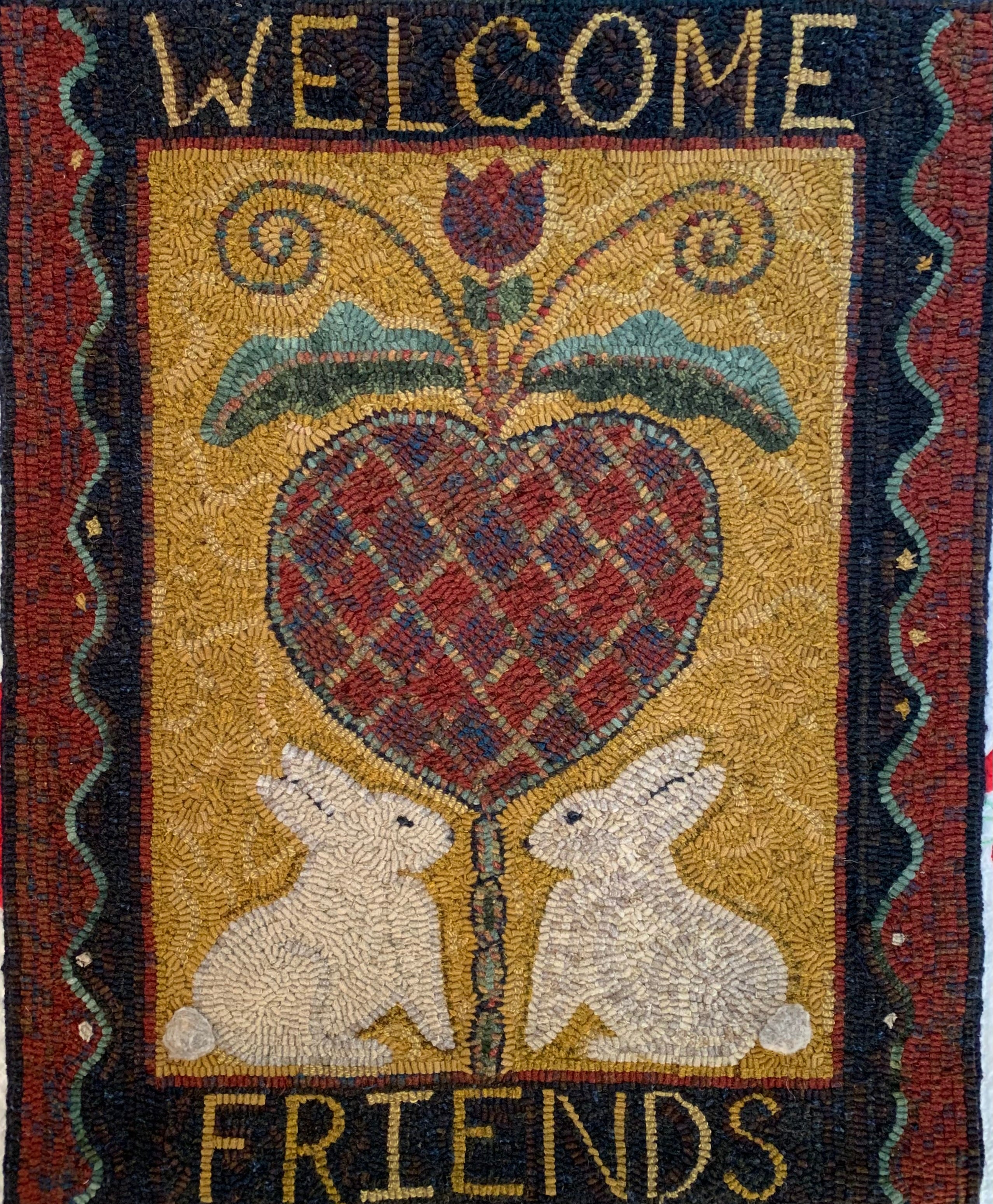 Friends Rug Pattern Welcome Friends Fraktur – Heart & Hare Rugs LLC